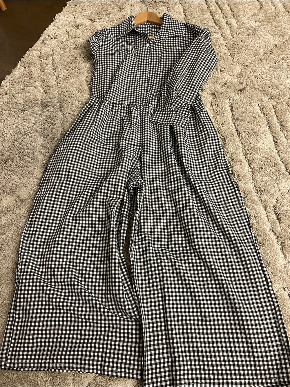 Black & White Gingham Button-Up Jumpsuit